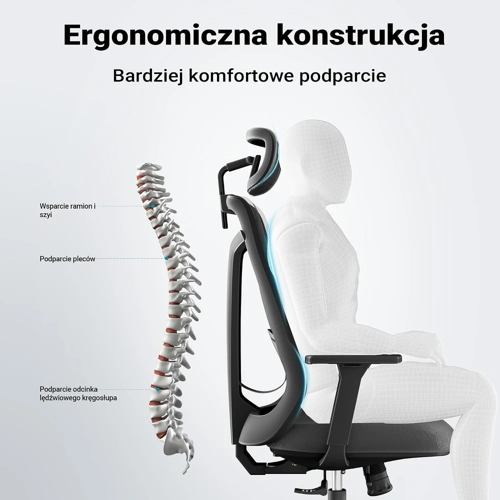 Wiltec ergonominė biuro kėdė su reguliuojamu galvos atlošu ir juosmens atrama 64986