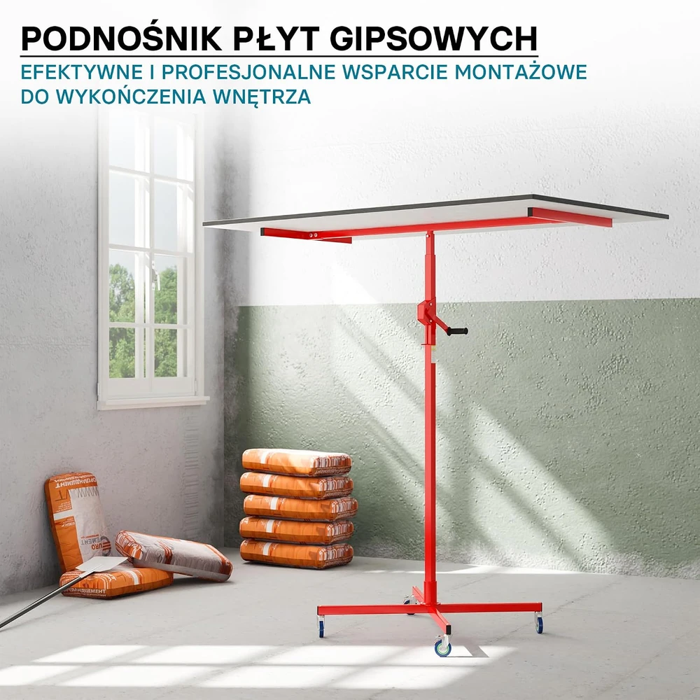 WilTec gipskartonio plokščių keltuvas iki 50 kg, 190–330 cm, su 4 ratukais, 64205