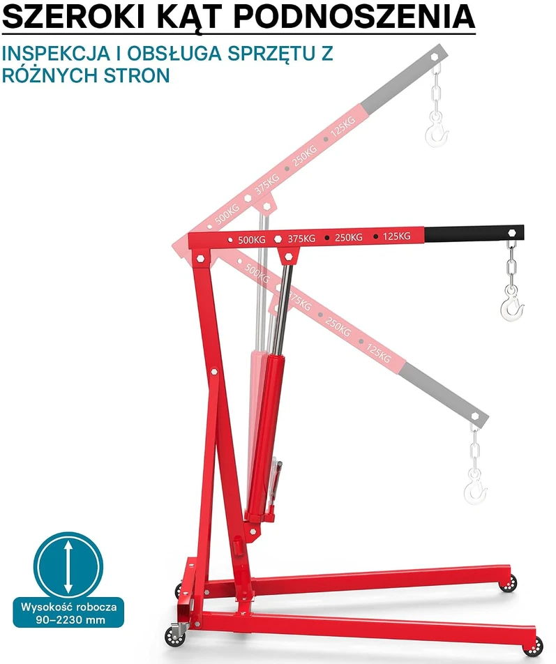 Wiltec hidraulinis dirbtuvių kranas 500 kg su reguliuojama 830–1280 mm strėle, 62599