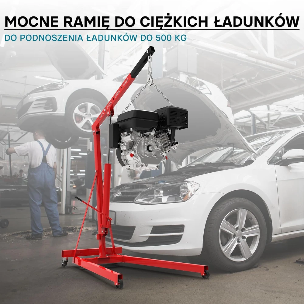 Wiltec hidraulinis dirbtuvių kranas 500 kg su reguliuojama 830–1280 mm strėle, 62599