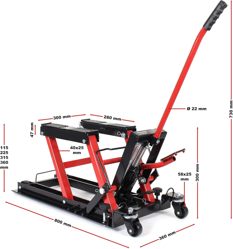 Wiltec hidraulinis motociklų ir ATV keltuvas, 680 kg keliamoji galia, reguliuojamas aukštis, 50799