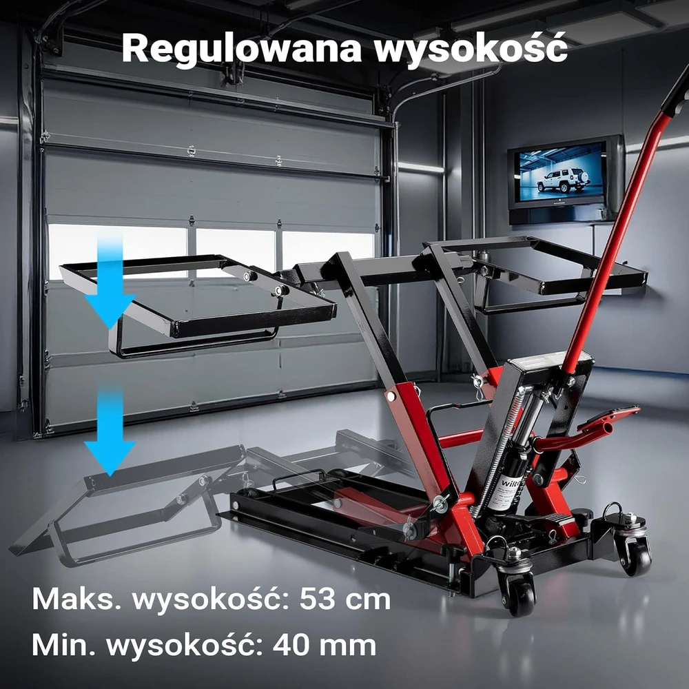 Wiltec hidraulinis motociklų, keturračių ir vejapjovių keltuvas, maksimalus aukštis 530 mm, 300 kg, mobilus