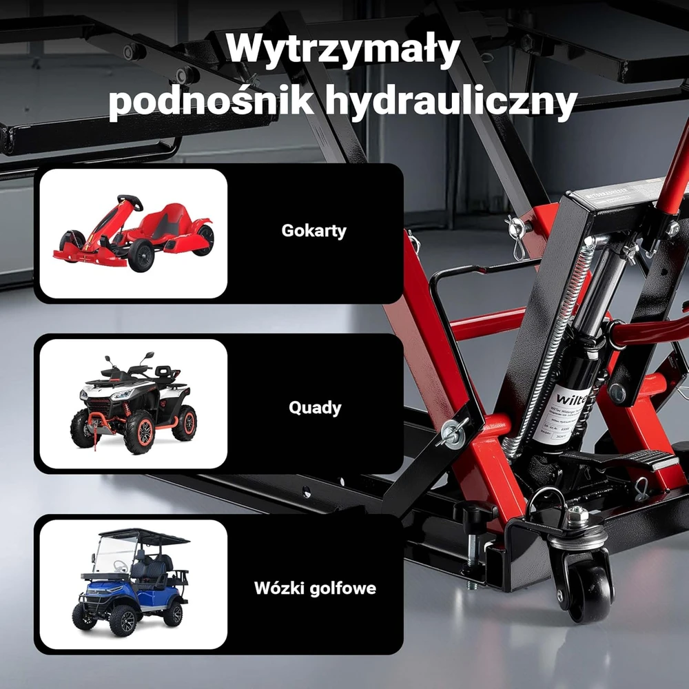 Wiltec hidraulinis motociklų, keturračių ir vejapjovių keltuvas, maksimalus aukštis 530 mm, 300 kg, mobilus