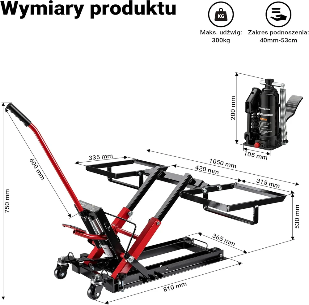 Wiltec hidraulinis motociklų, keturračių ir vejapjovių keltuvas, maksimalus aukštis 530 mm, 300 kg, mobilus