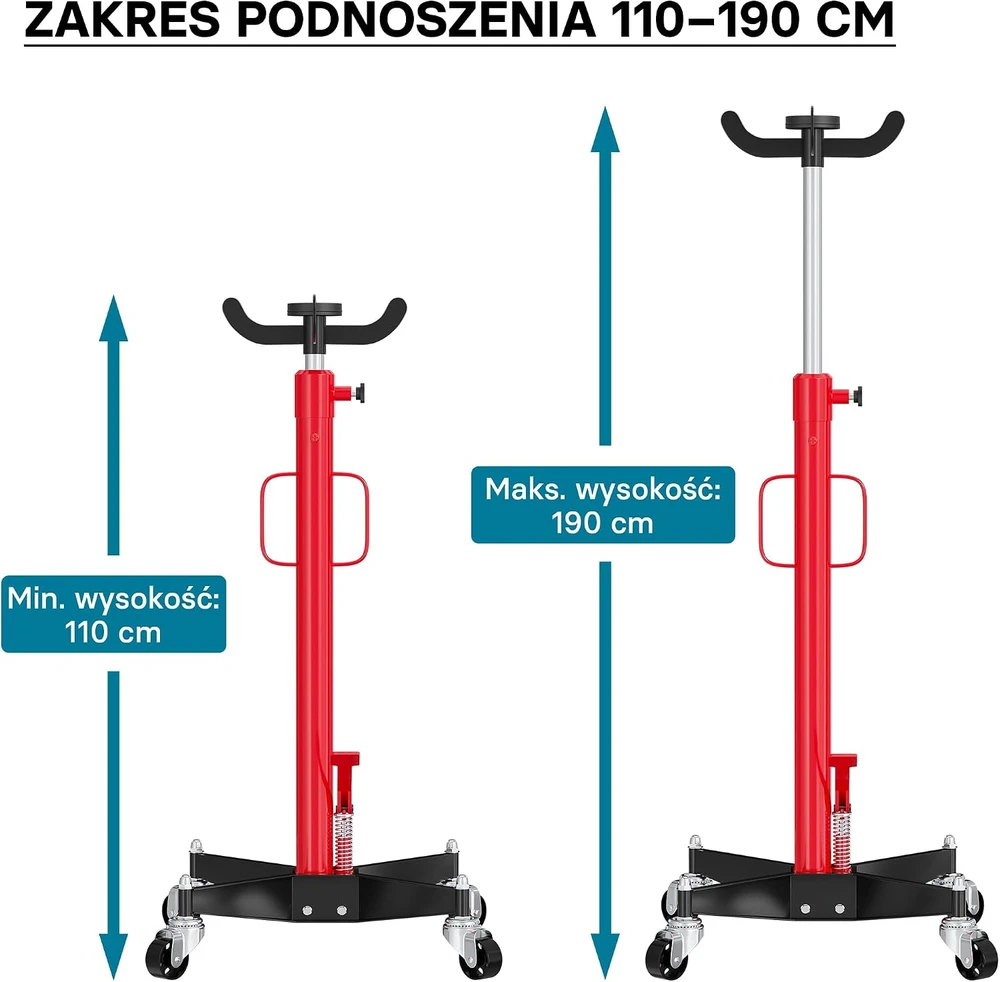 Wiltec hidraulinis pavarų dėžės keltuvas 500 kg, 110–190 cm, modelis 62420
