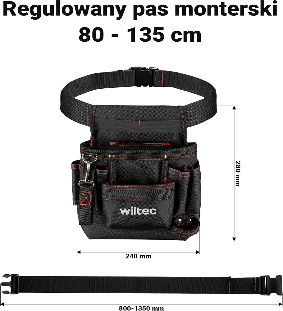 Wiltec įrankių diržas su 7 kišenėmis, 15 kg keliamoji galia, 65379