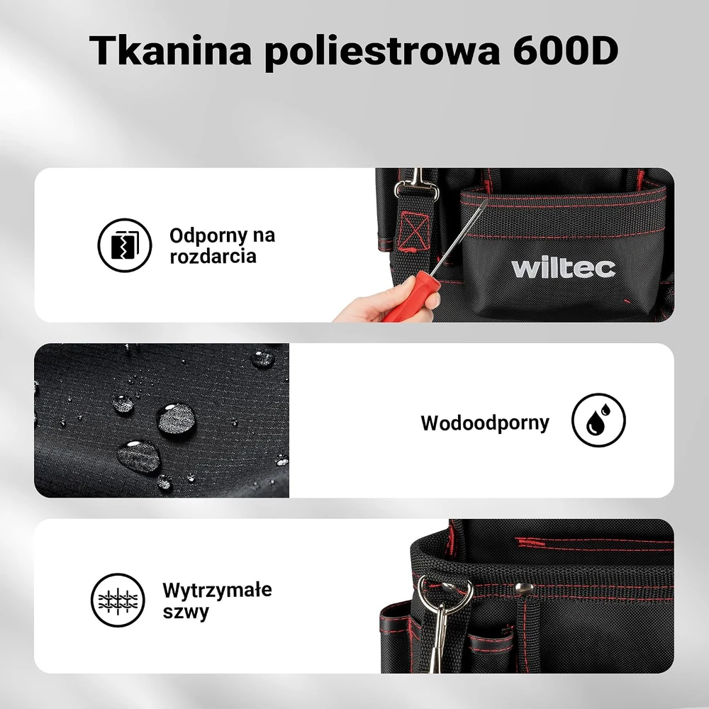 Wiltec įrankių diržas su 7 kišenėmis, 15 kg keliamoji galia, 65379