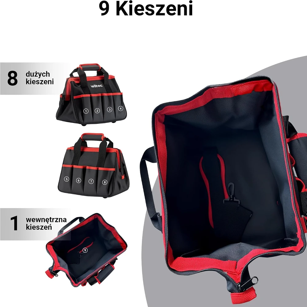 Wiltec įrankių krepšys su 9 kišenėmis, 20 kg apkrova, 30,5 x 23 x 25,5 cm, 65378
