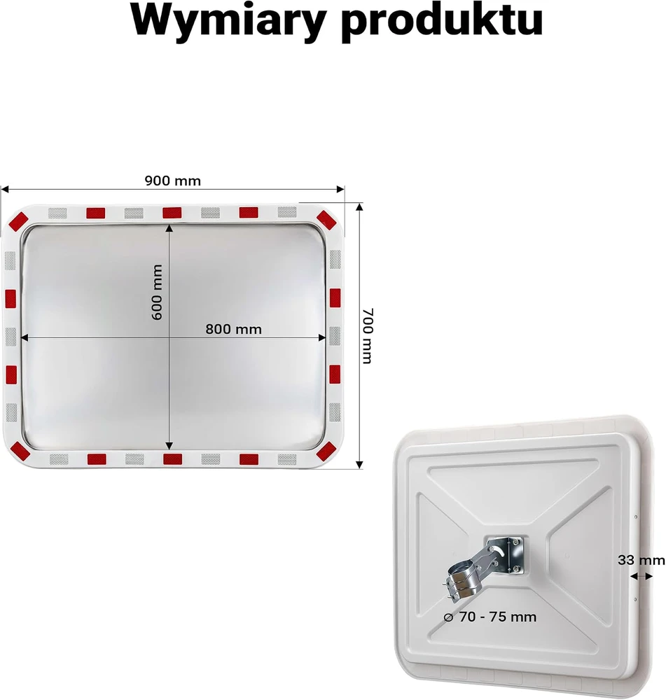 Wiltec išgaubtas eismo saugumo veidrodis 70 x 90 cm su reguliuojamu laikikliu 60920