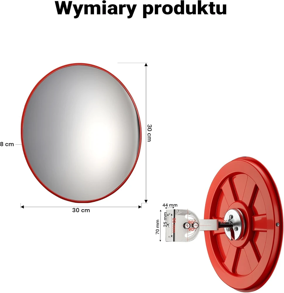 Wiltec išgaubtas kelio saugumo veidrodis 30 cm su reguliuojamu laikikliu 61719