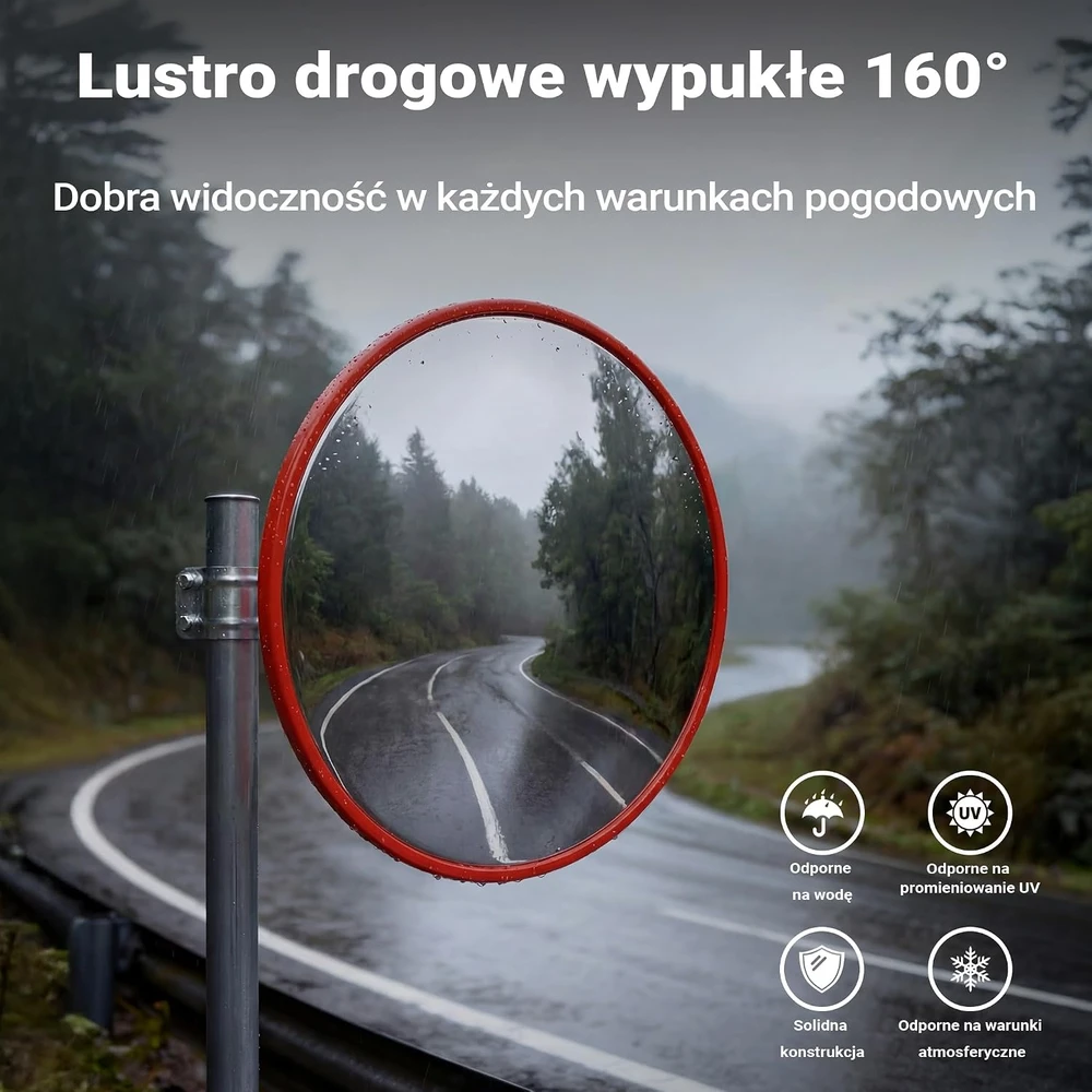 Wiltec išgaubtas kelio saugumo veidrodis 30 cm su reguliuojamu laikikliu 61719