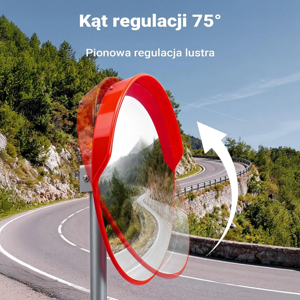Wiltec išgaubtas kelio saugumo veidrodis 75 cm su reguliuojamu laikikliu 61724