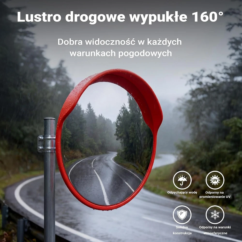 Wiltec išgaubtas kelio veidrodis 45 cm, 130–160° matymo kampas, 61721