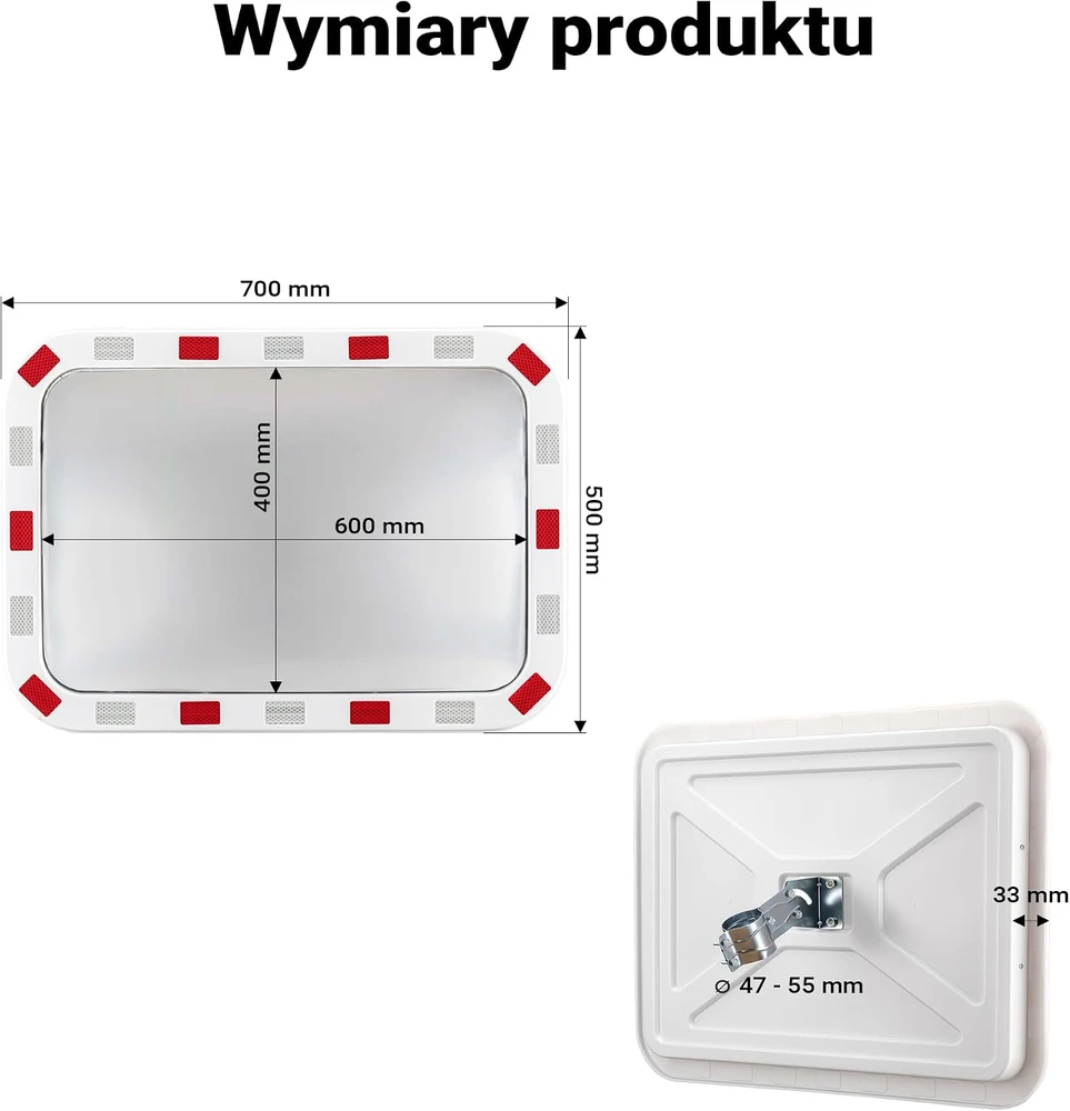 Wiltec išgaubtas kelio veidrodis 50 x 70 cm su reguliuojamu laikikliu 60919