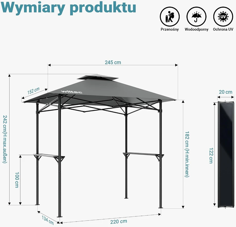 Wiltec kepsninės paviljonas su dūmų ventiliacija ir UV 50+ stogo danga 64655