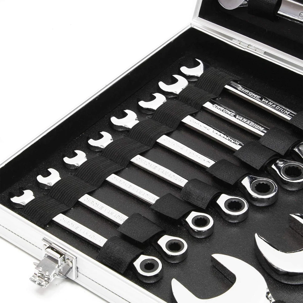 Wiltec kombinuotų raktų su terkšle rinkinys, 22 vnt., 6–32 mm, 72 dantų, 51982