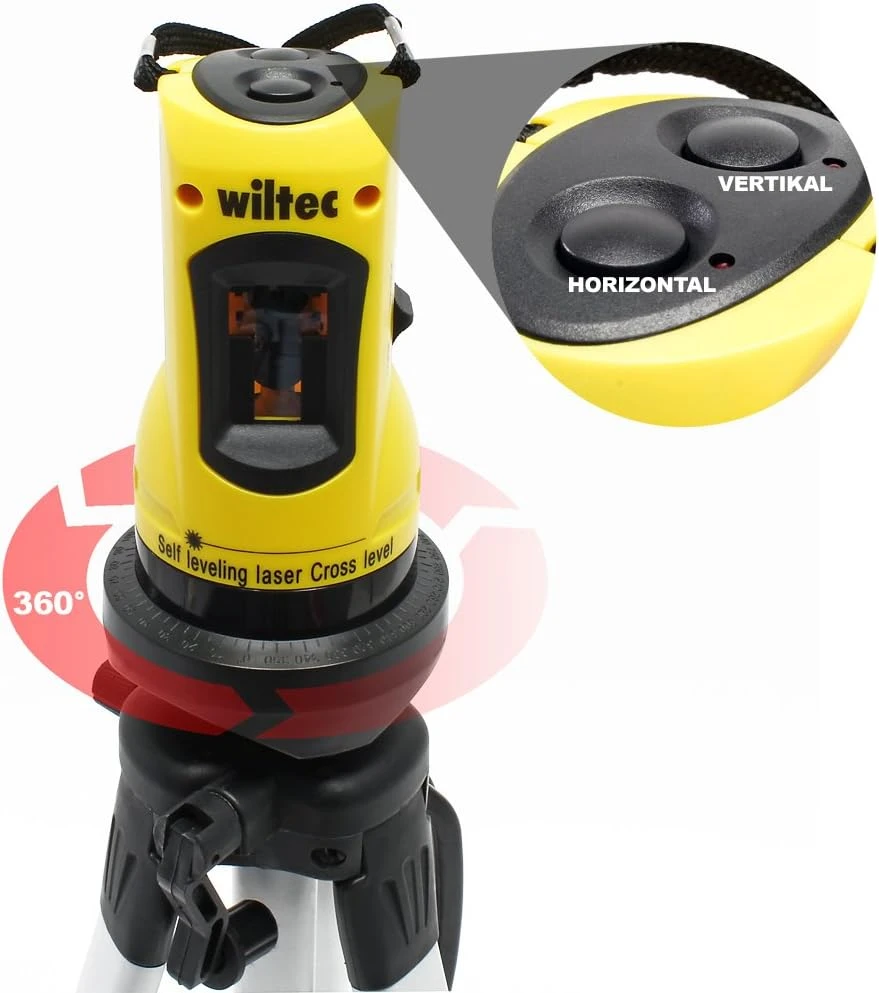 Wiltec kryžminis savaime išsilyginantis lazeris su 1,2 m stovu, ±0,5 mm/m, 51714