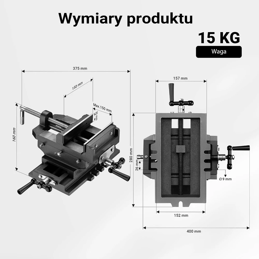 Wiltec kryžminis staklių spaustuvas 150 mm su XY reguliavimu WIL-VH150