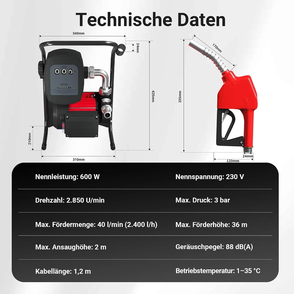 Wiltec kuro siurblys dyzelinui ir šildymo alyvai, 600 W, 40 l/min, su skaitikliu 50747