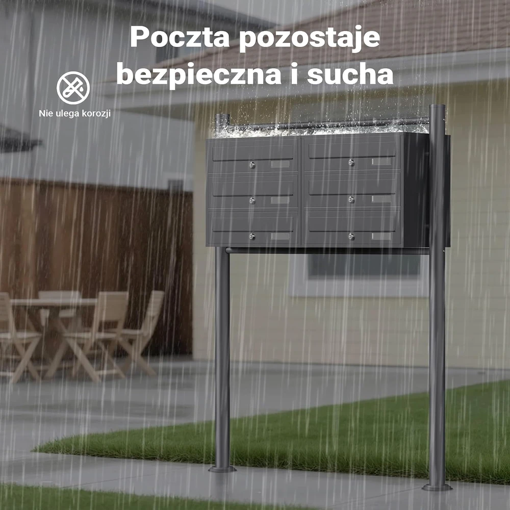 Wiltec laisvai pastatoma 6 skyrių pašto dėžutė su užraktais, antracito, 61746