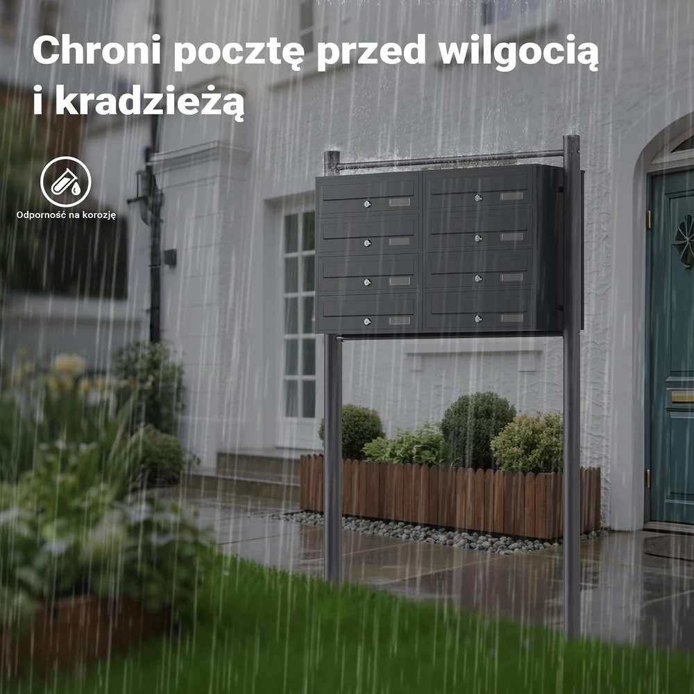 Wiltec laisvai pastatoma 8 skyrių pašto dėžutė iš cinkuoto plieno, 61747