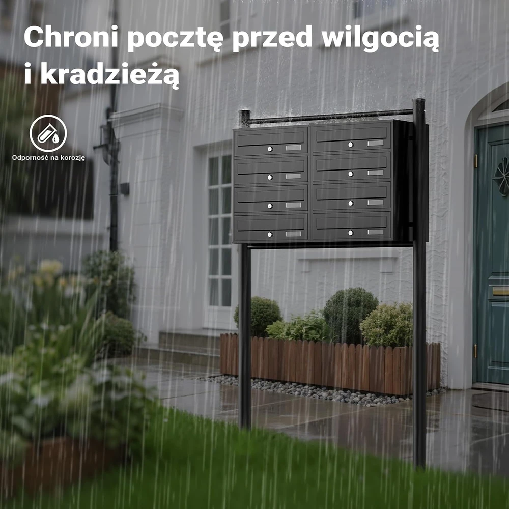 Wiltec laisvai pastatoma 8 skyrių pašto dėžutė iš cinkuoto plieno, juoda, 60015