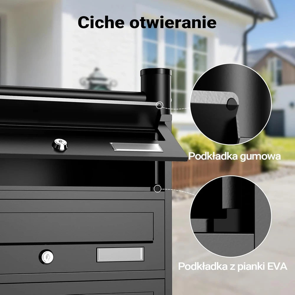 Wiltec laisvai pastatoma 8 skyrių pašto dėžutė iš cinkuoto plieno, juoda, 60015