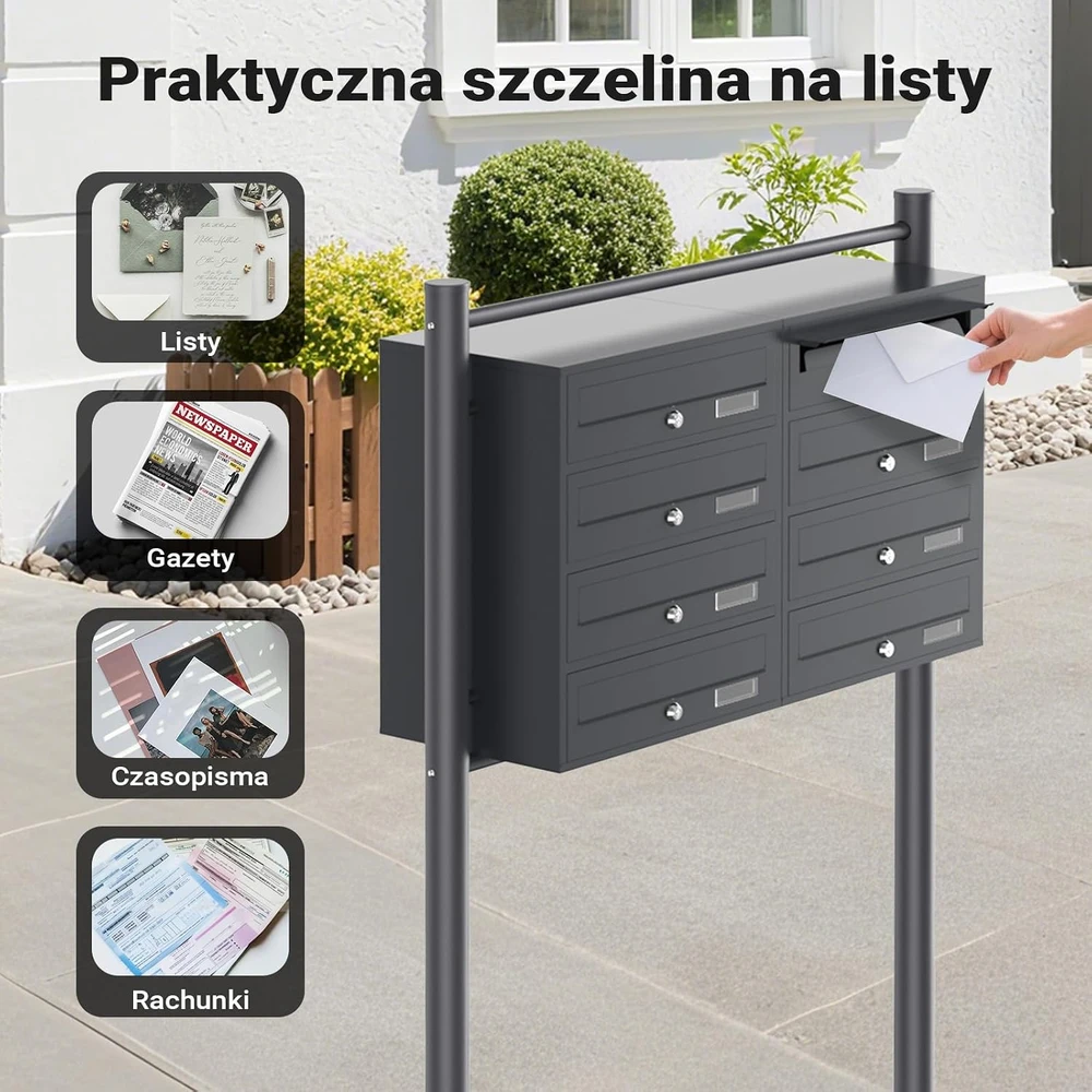 Wiltec laisvai pastatoma 8 skyrių pašto dėžutė iš cinkuoto plieno, 61747