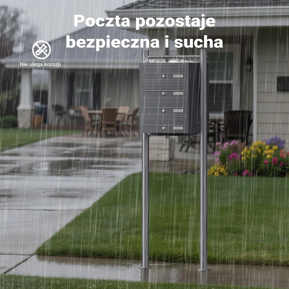 Wiltec laisvai pastatoma keturių skyrių pašto dėžutė iš cinkuoto plieno, 61743