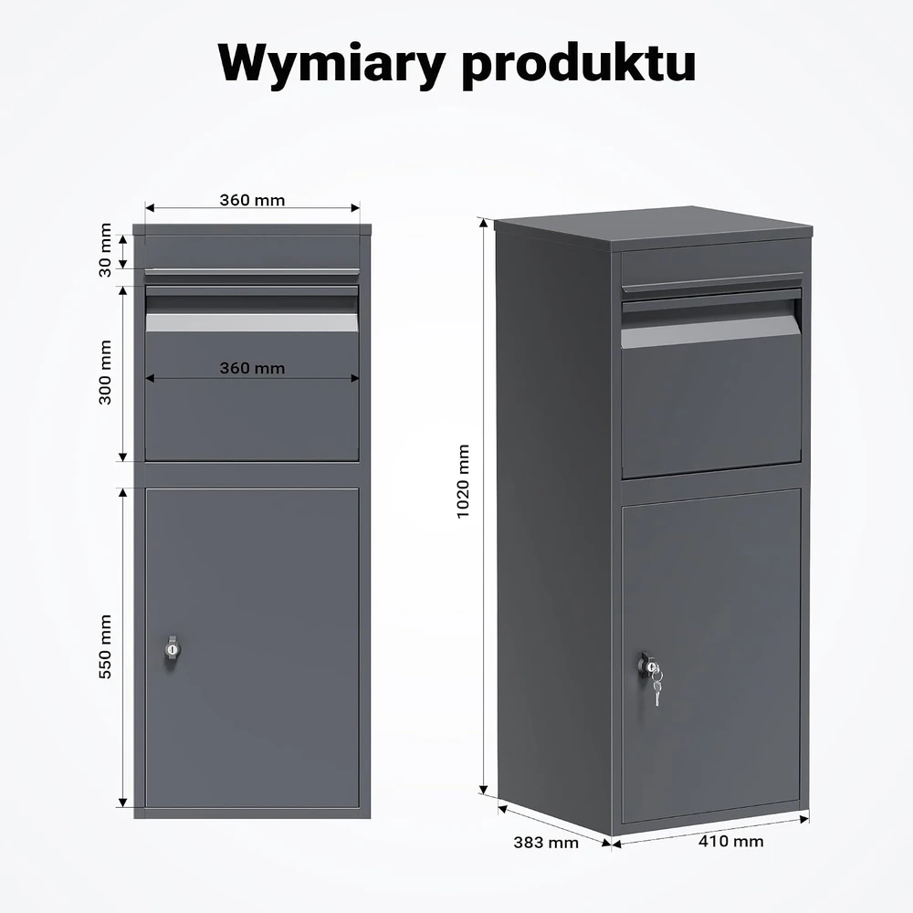 Wiltec laisvai pastatoma siuntų ir laiškų dėžutė iš plieno, 410 x 380 x 1020 mm, 63091