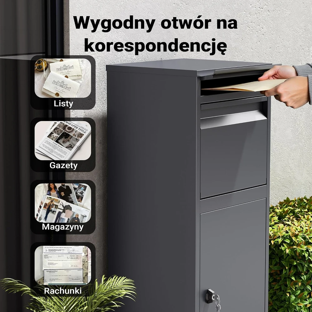 Wiltec laisvai pastatoma siuntų ir laiškų dėžutė iš plieno, 410 x 380 x 1020 mm, 63091
