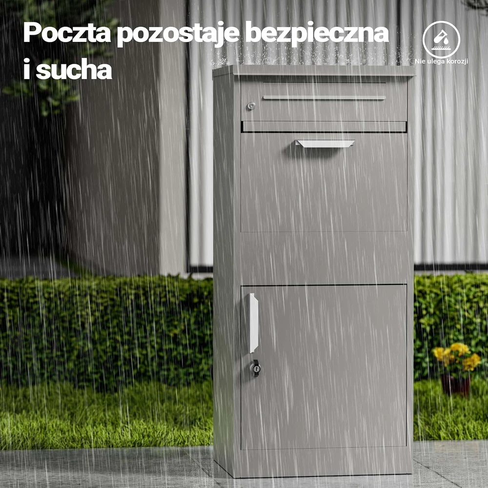 Wiltec laisvai pastatoma siuntų ir laiškų dėžė 50 x 37 x 112 cm, pilka, 64851