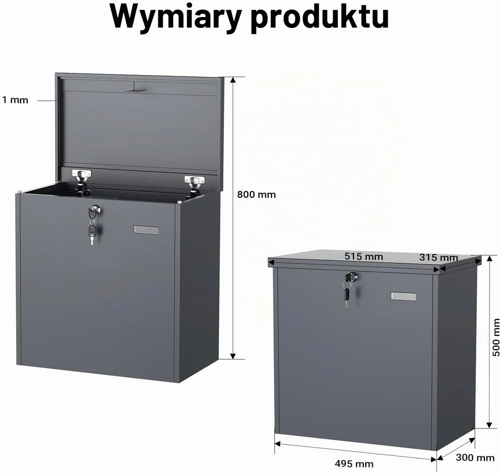 Wiltec laisvai pastatoma siuntų ir laiškų dėžė 50 l, antracito spalvos, 63093