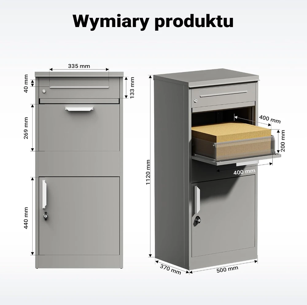Wiltec laisvai pastatoma siuntų ir laiškų dėžė 50 x 37 x 112 cm, pilka, 64851