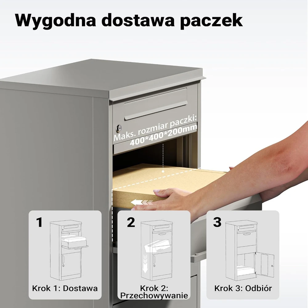 Wiltec laisvai pastatoma siuntų ir laiškų dėžė 50 x 37 x 112 cm, pilka, 64851