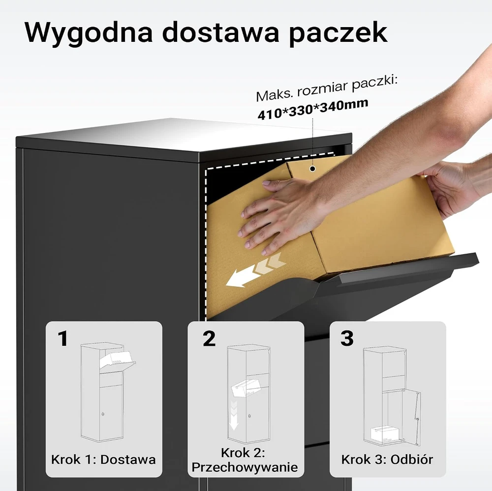 Wiltec laisvai pastatoma siuntų ir pašto dėžutė S ir L su užraktu, 46 x 45 x 140 cm, 60922