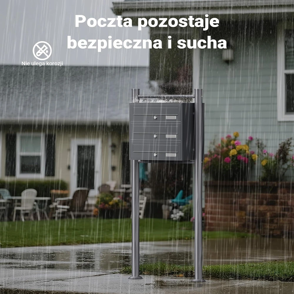 Wiltec laisvai pastatoma triguba pašto dėžutė iš cinkuoto plieno, antracito, 61767