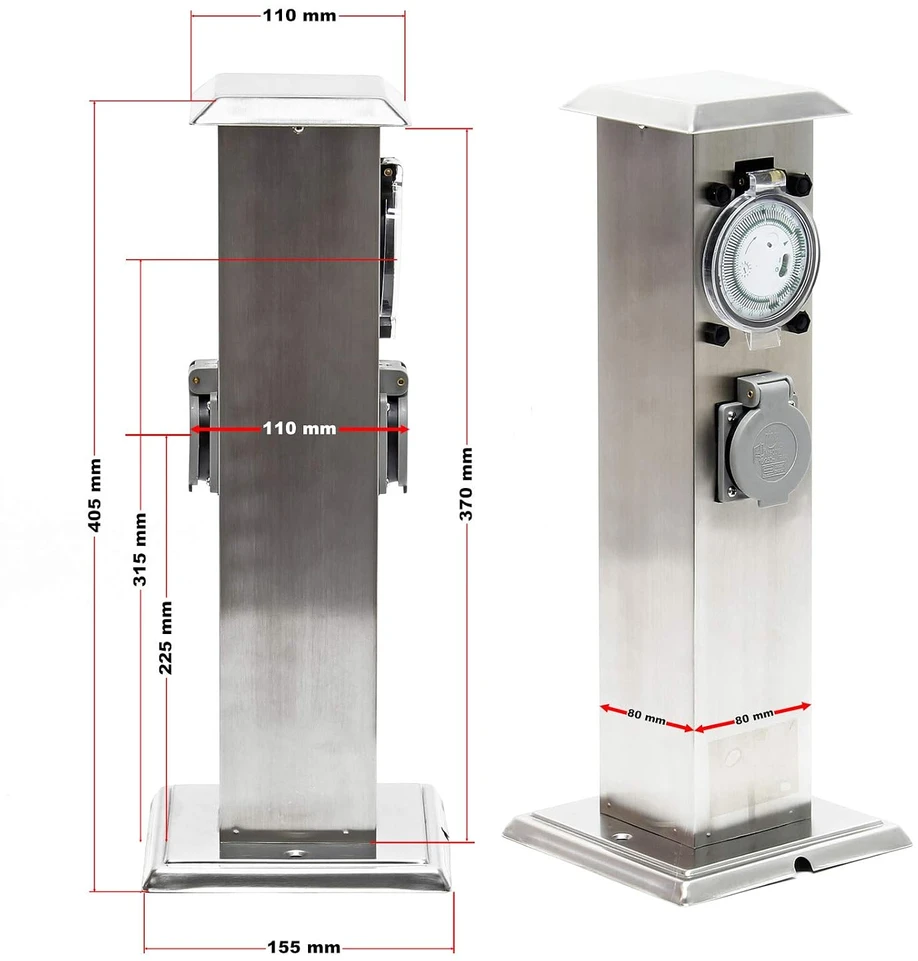 Wiltec lauko elektros lizdų stulpelis su 2 lizdais, mechaniniu laikmačiu ir IP44, 61353