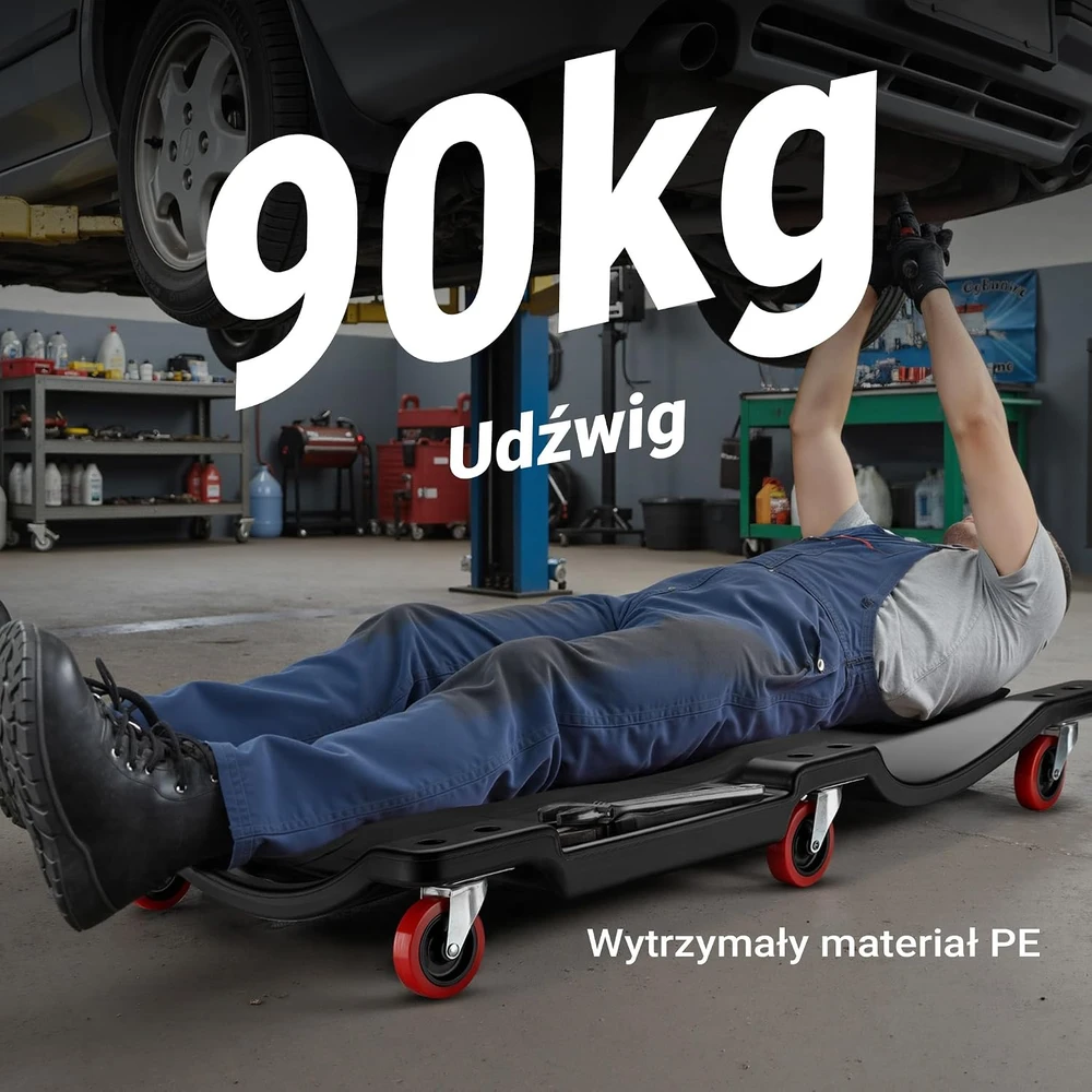 WilTec mechaniko dirbtuvių gultas iš PE, 90 x 40 x 9 cm, iki 90 kg, modelis 61196