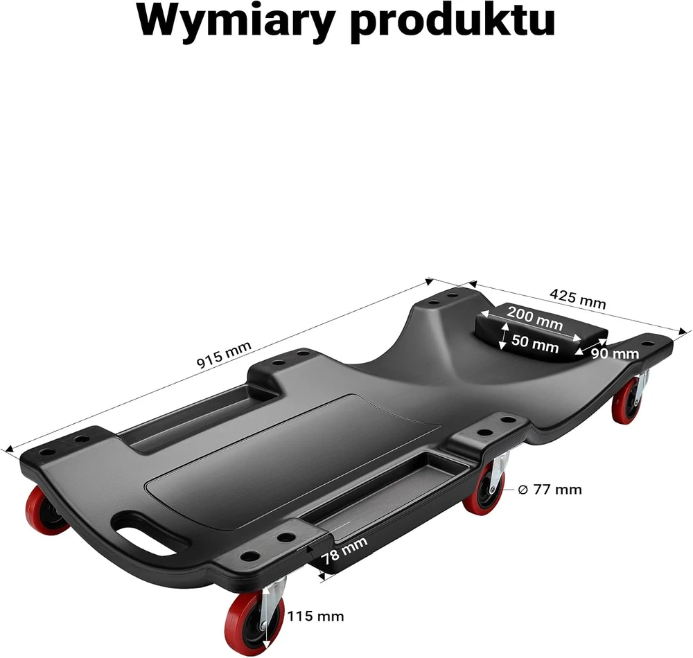 WilTec mechaniko dirbtuvių gultas iš PE, 90 x 40 x 9 cm, iki 90 kg, modelis 61196