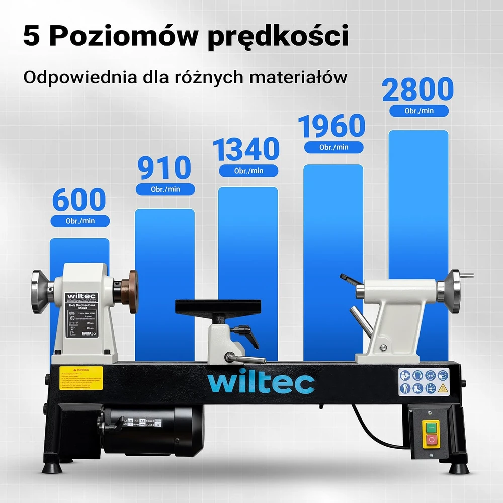 Wiltec medienos tekinimo staklės 370 W, 600–2800 aps./min., 457 mm, modelis 65028