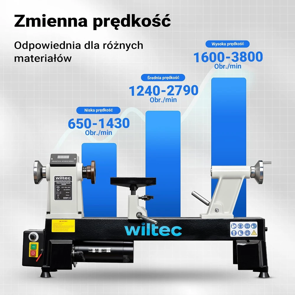 Wiltec medžio tekinimo staklės 550 W, 650–3800 aps./min., 457 mm, modelis 65029