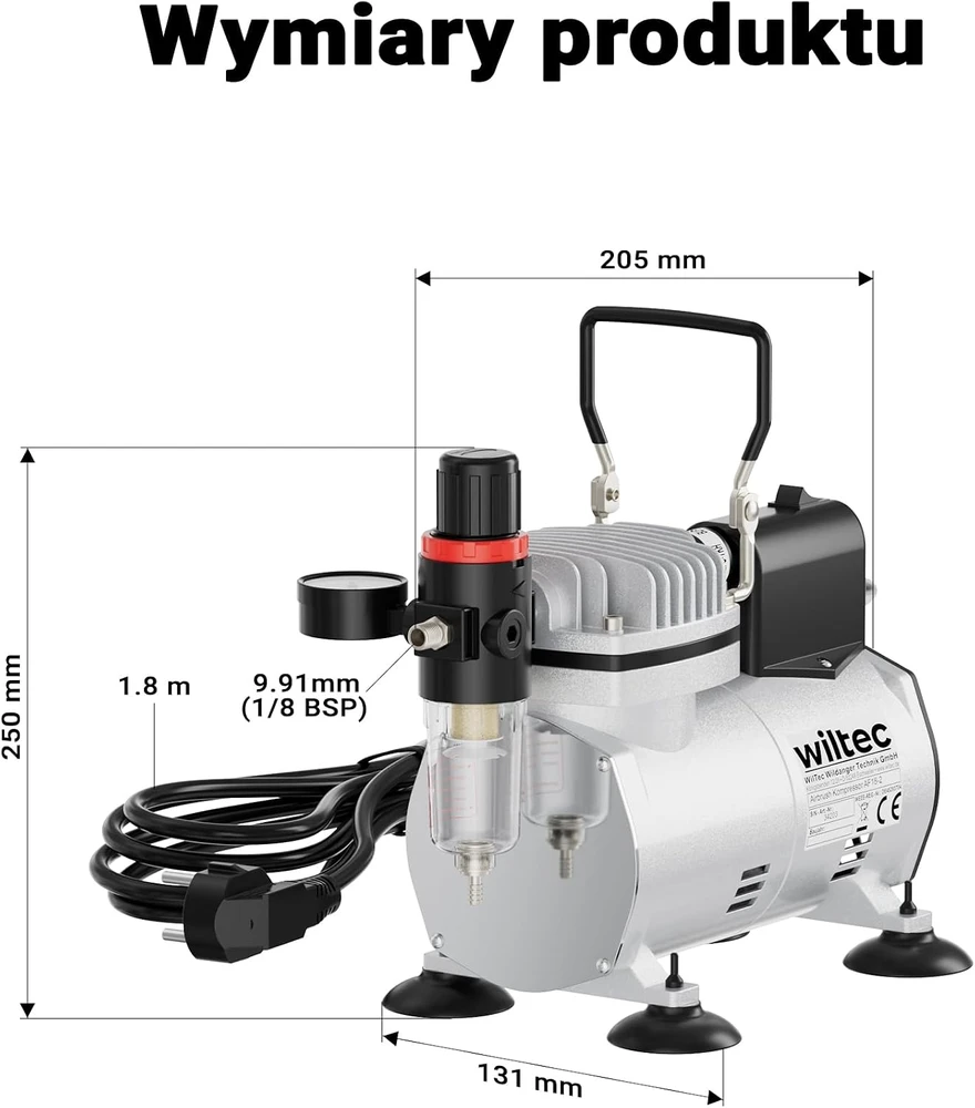 Wiltec membraninis aerografo kompresorius AF18-2, 4 bar, su manometru, 34203