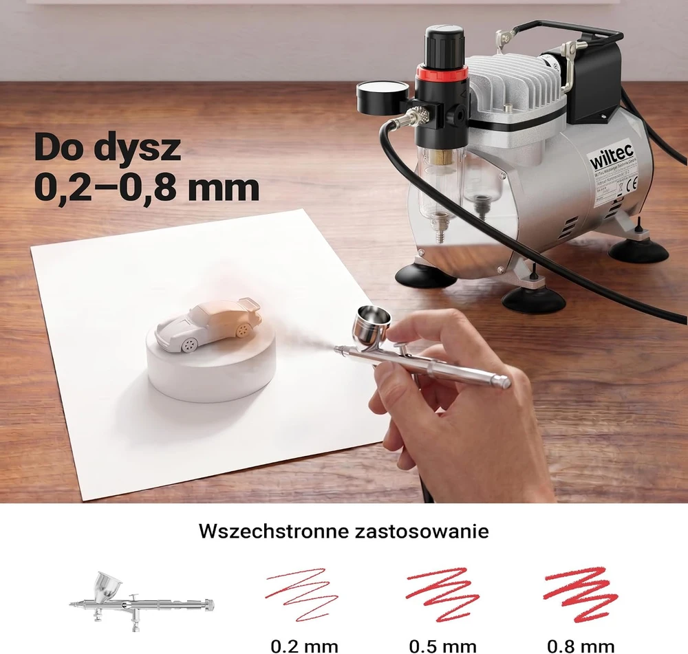 Wiltec membraninis aerografo kompresorius AF18-2, 4 bar, su manometru, 34203