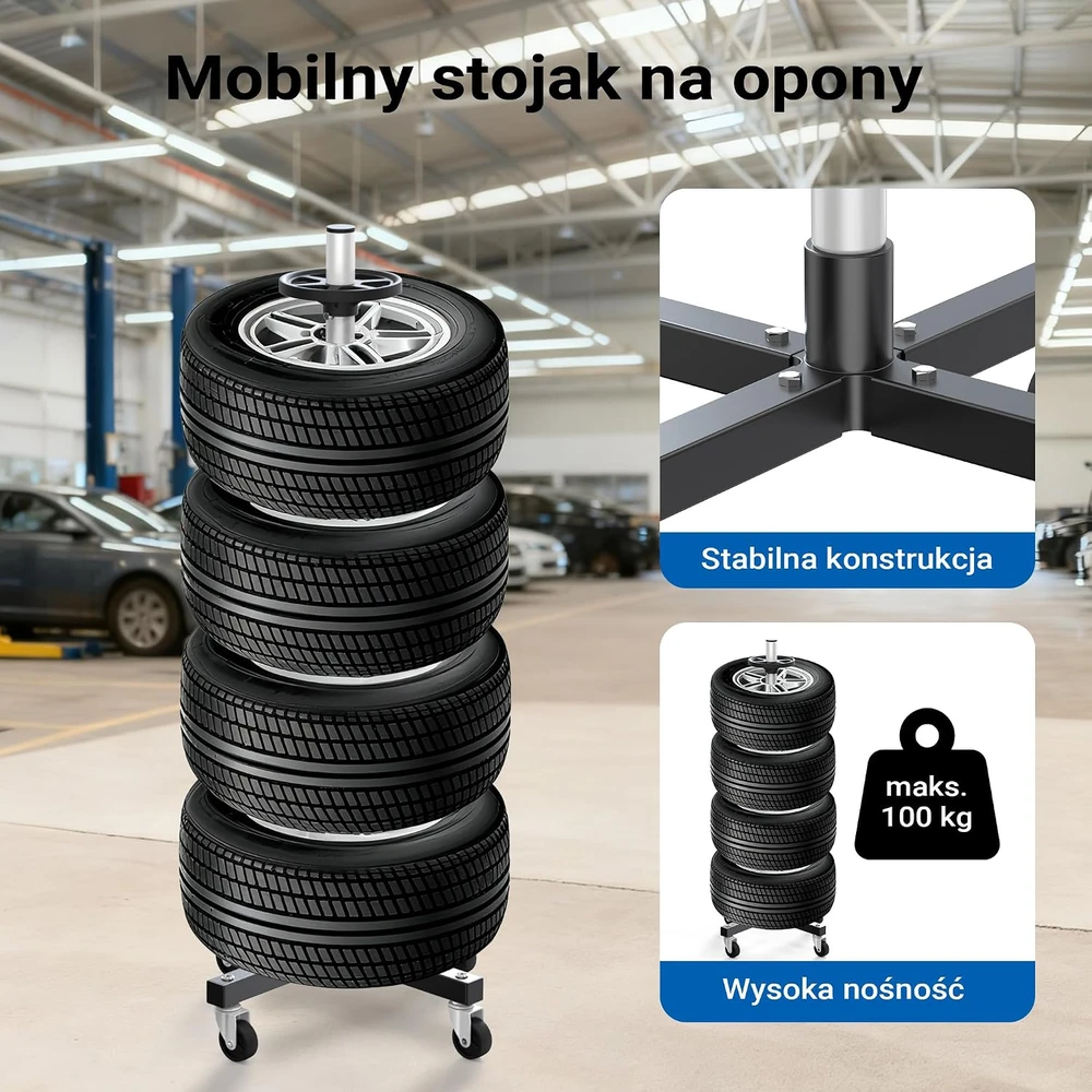 Wiltec mobilus padangų stovas iki 225 mm padangoms, 100 kg, 61326