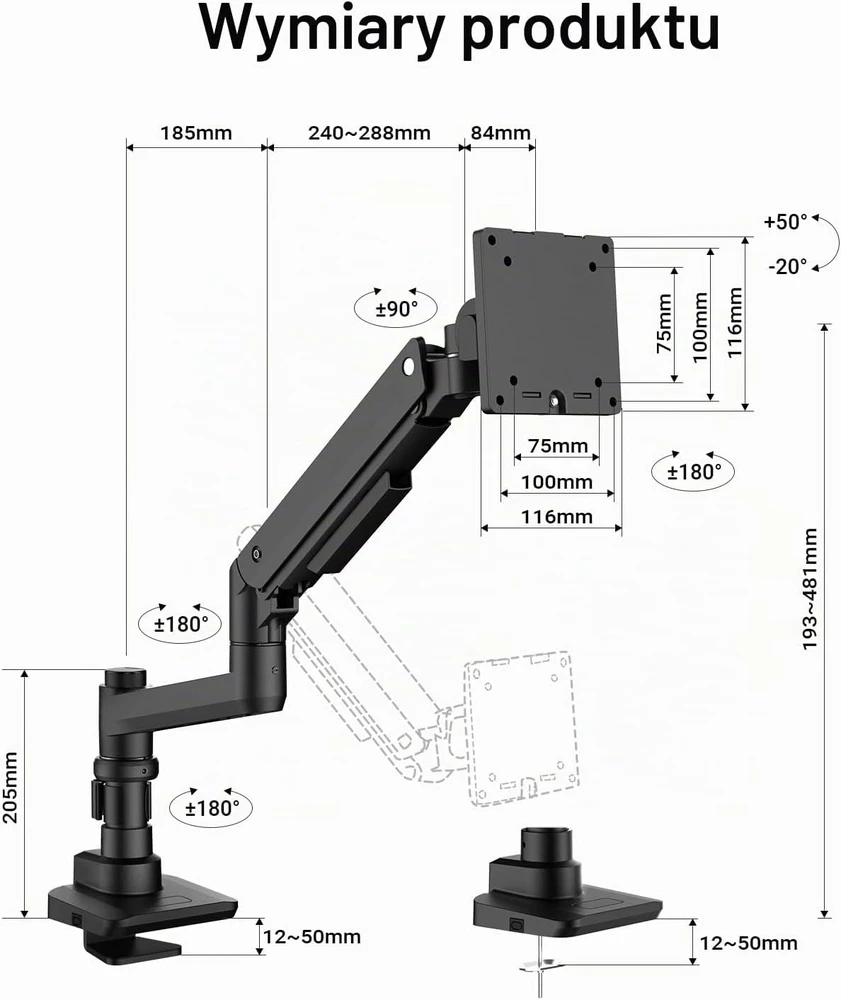 Wiltec monitoriaus laikiklis 17–49 colių ekranams iki 20 kg, VESA 75x75/100x100, 65432