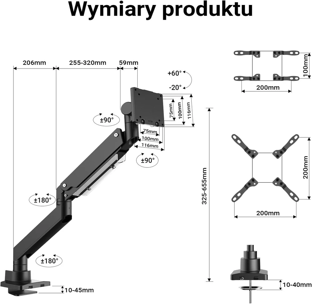 Wiltec monitoriaus laikiklis 17–57 colių ekranams iki 26 kg su VESA plokšte 65431