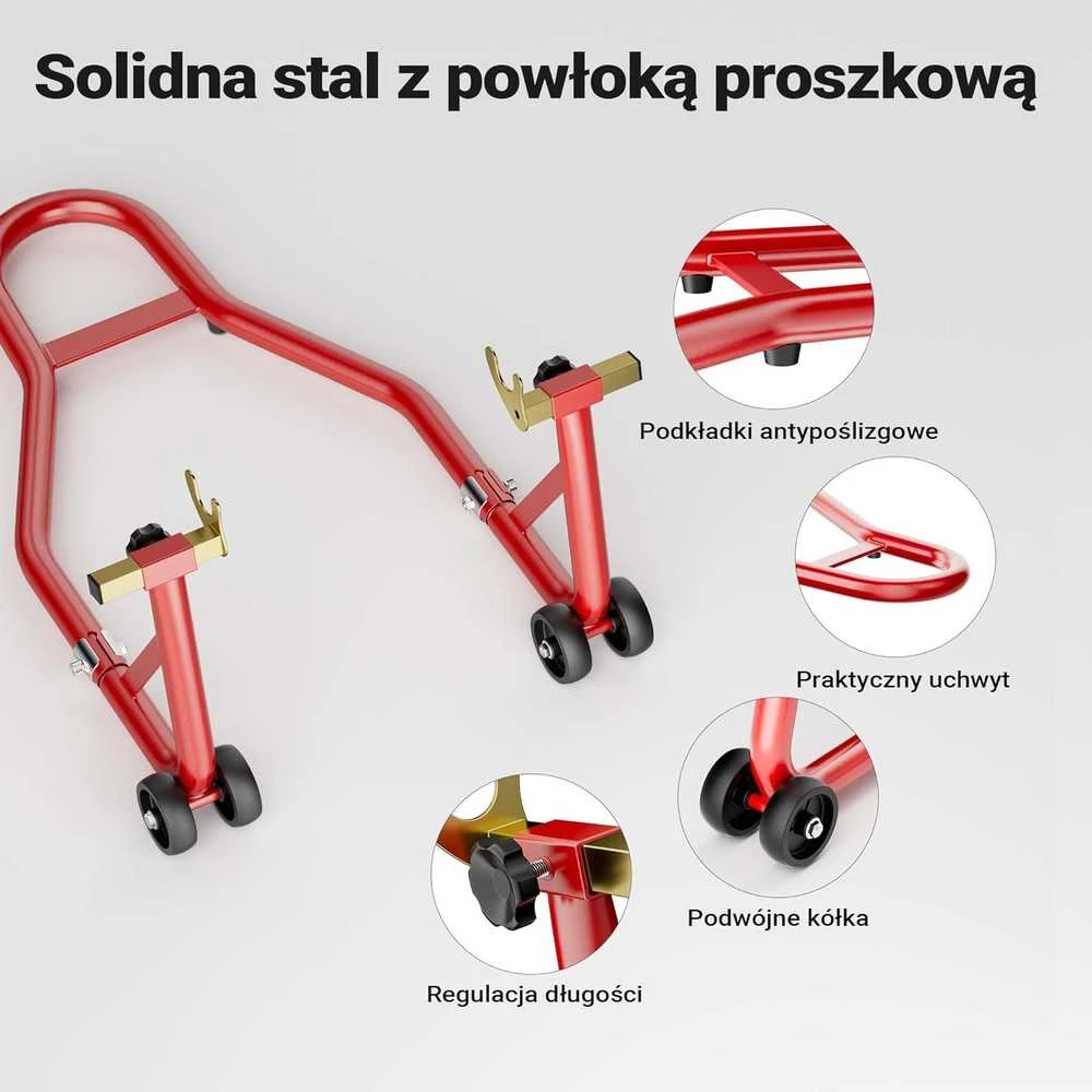 Wiltec motociklo galinio rato stovas, 370 x 325 mm, padangoms 200-340 mm, 450 kg, 51267