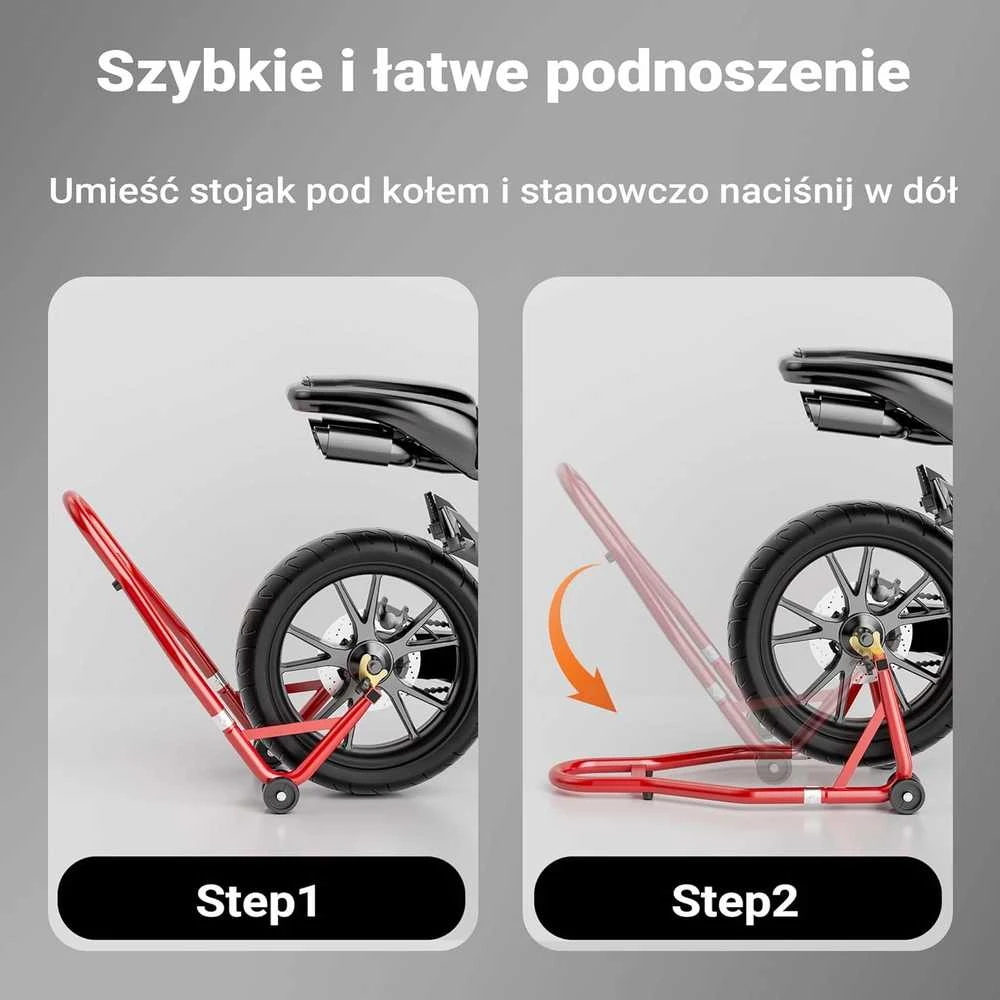 Wiltec motociklo galinio rato stovas, 370 x 325 mm, padangoms 200-340 mm, 450 kg, 51267