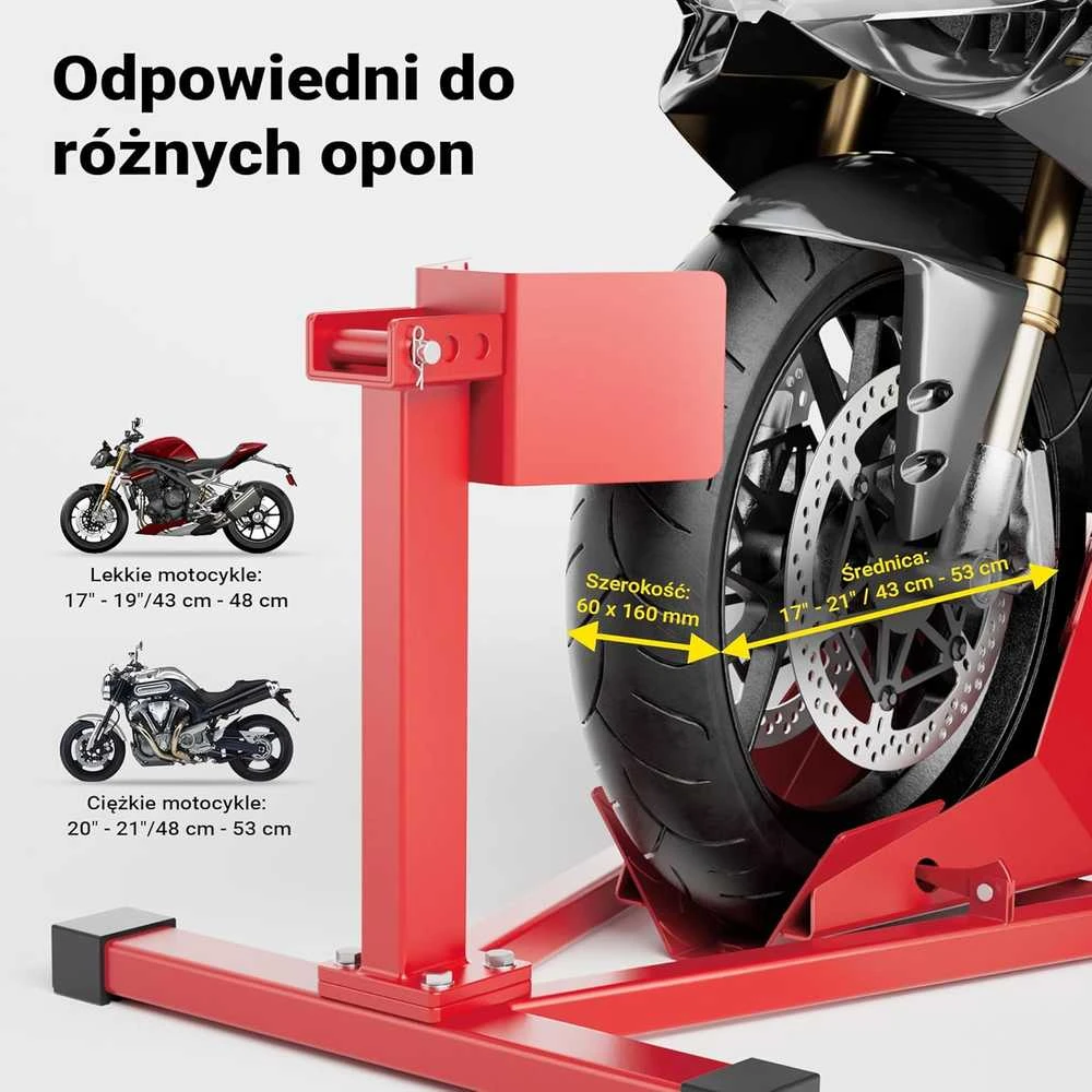 Wiltec motociklo priekinio rato stovas 17-21 colio ratams, 67x48 cm, raudonas